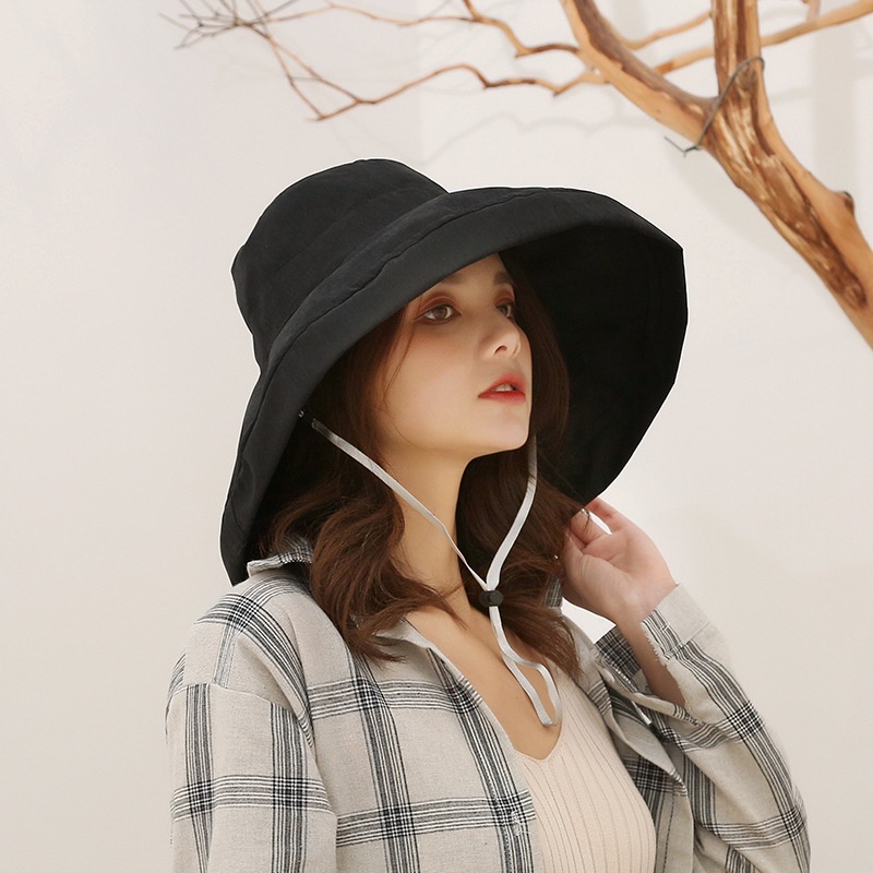 Topi Bucket Musim Panas Gaya Korea Model Sisi Ganda Anti Ultraviolet Untuk Wanita