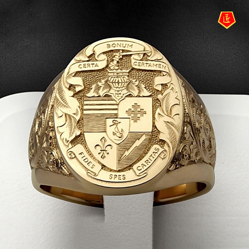 [Ready Stock]18K Gold Vintage Godfather Ring Exquisite Engraving