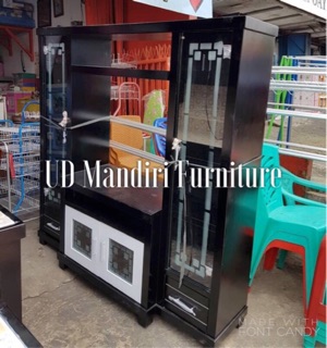 Lemari Pajangan TV Buffet Divider Kayu Hitam Kombinasi Lemari Pajangan TV Buffet Divider Kayu Hitam Kombinasi