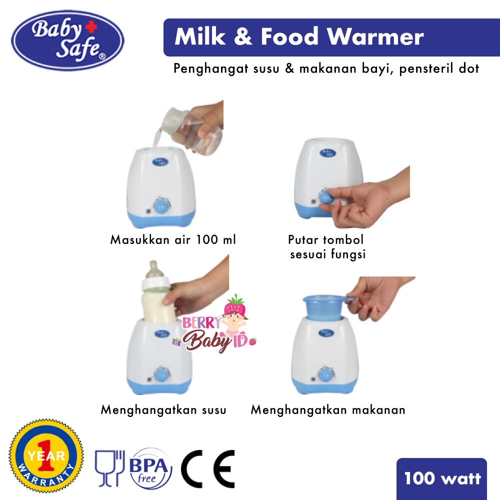 Baby Safe Milk &amp; Food Warmer Penghangat Susu Makanan Bayi &amp; Sterilizer BBS057 Berry Mart