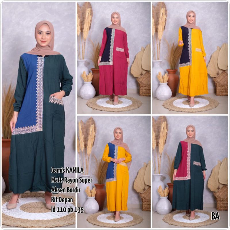 Gamis Kamila Bordir/Gamis Murah/Gamis Rayon