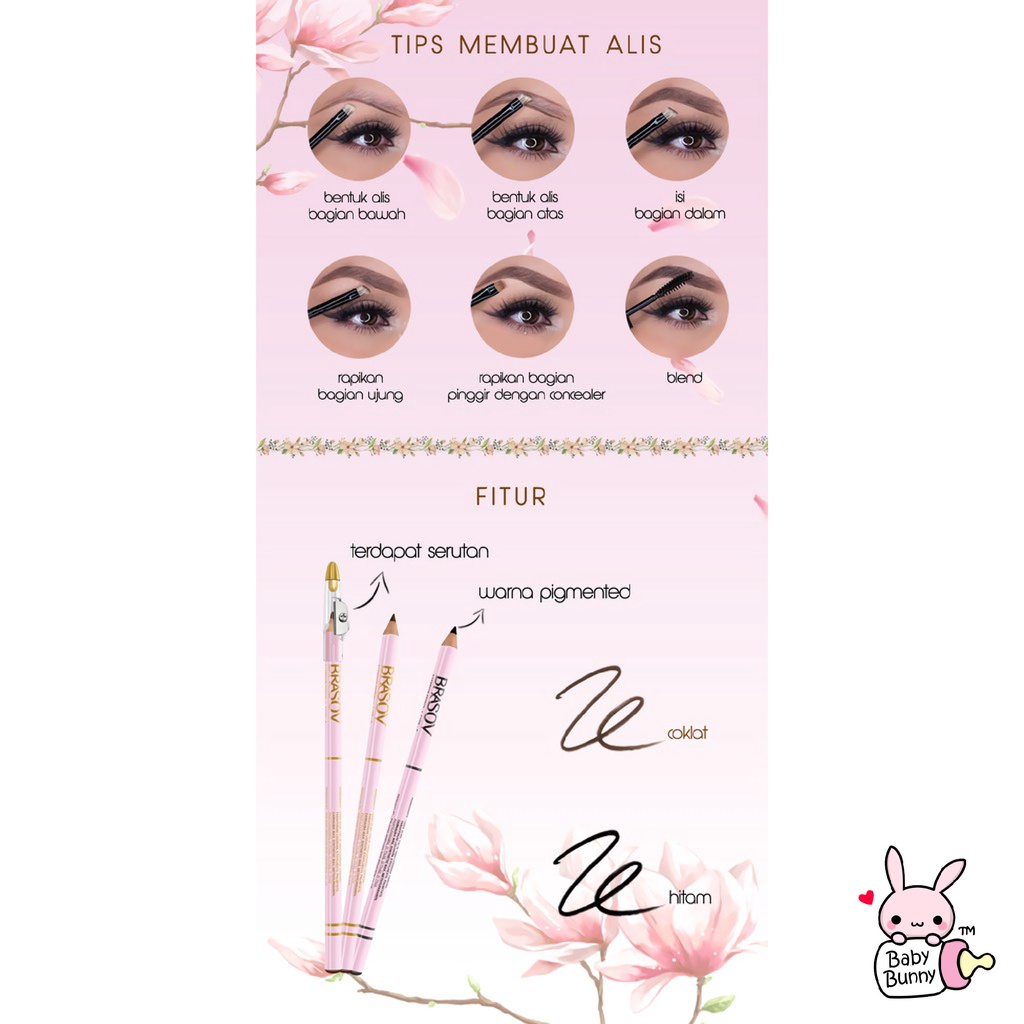 ❤ BELIA ❤ BRASOV Eyebrow Pencil 3 in 1 Pensil Alis + Sharperner + Brush | 2 in 1 +Rautan saja BPOM