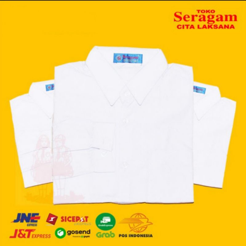 Seragam Sekolah Baju Atasan Putih Tangan / Lengan Panjang Tanpa Logo / Bet