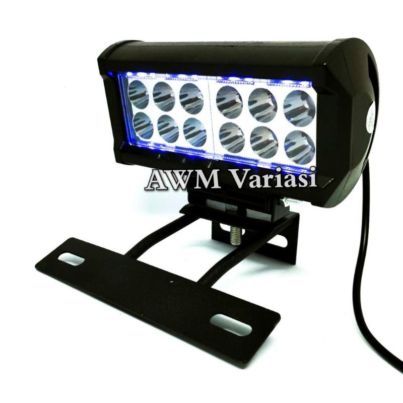 [PAKET]Lampu Depan Daymeker LED 12 Mata Biru-Biru Plus Breket Plat Motor Yamaha RX king RX-Z RX + Special