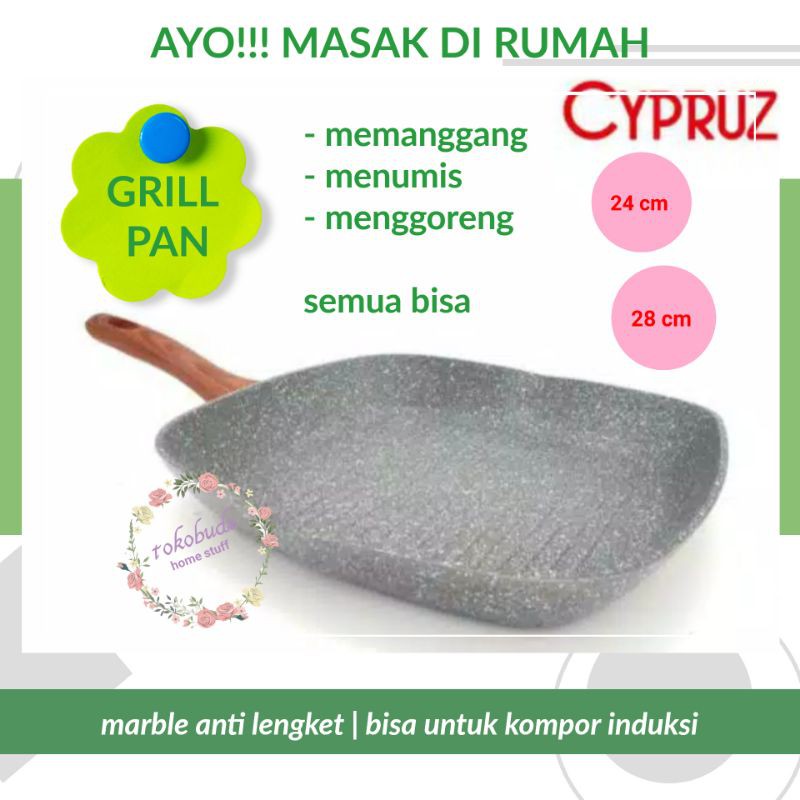 Grill pan alat panggang kotak marble cyprus anti lengket bagus cypruz marbel