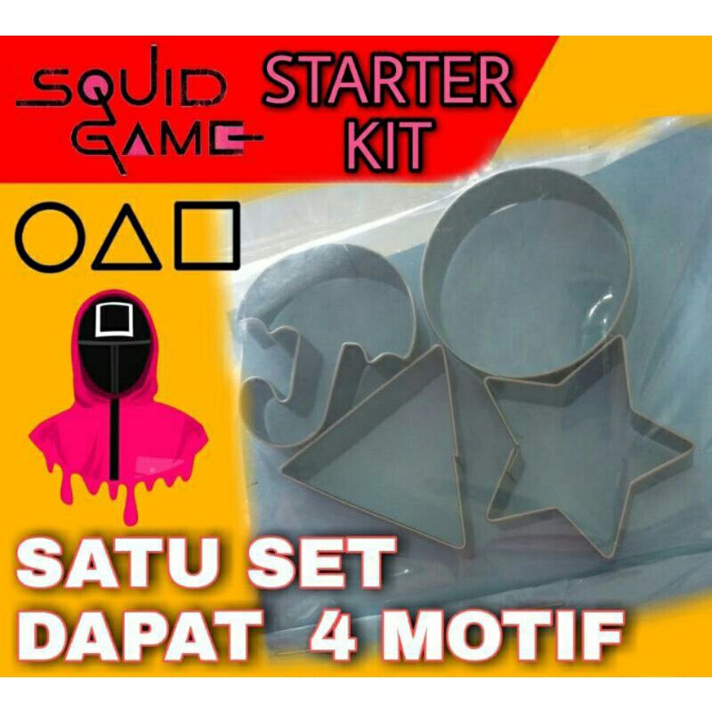 1 set pencetak Gulali Dalgona squid game 4pcs / cetakan candy karakter squid game free mangkuk 1pcs 