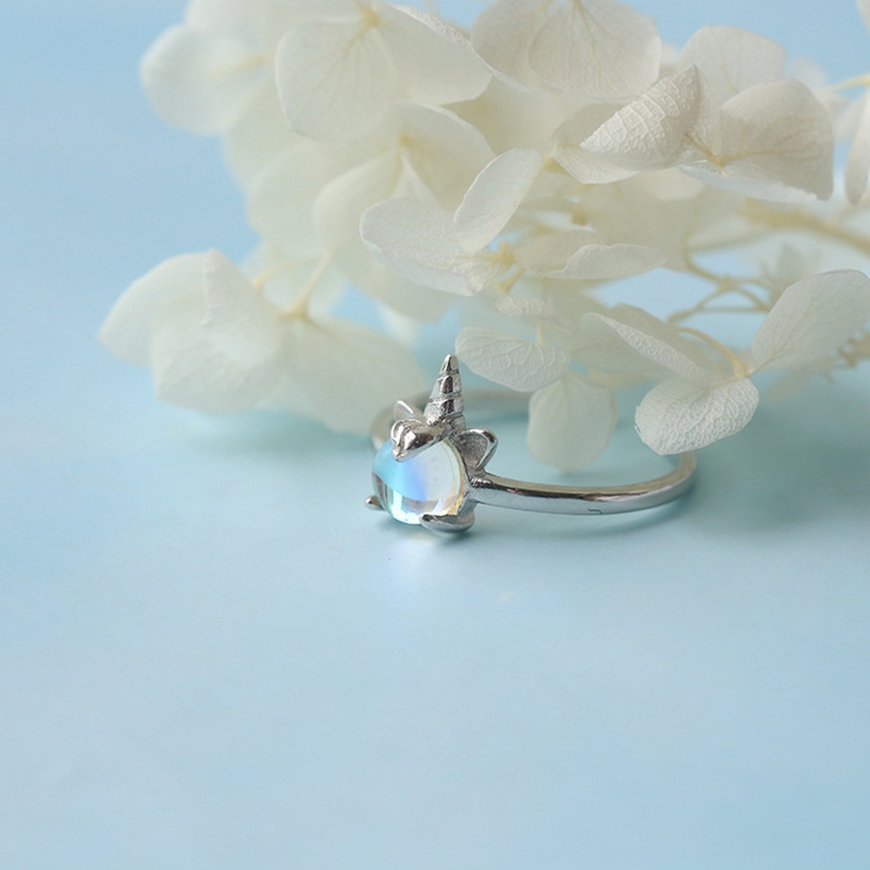 Exquisite Cincin Kasual Ring Unicorn Penuh Warna Moonstone Pembukaan Versi Korea Perhiasan Rings Women Jewelry