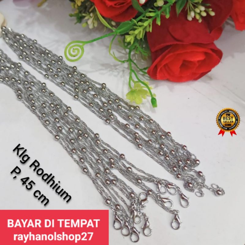 Kalung Rhodium SILVER pria wanita lapis emas putih anti alergi