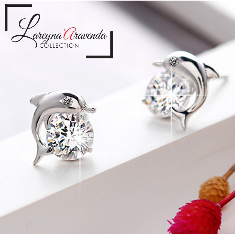 Anting Wanita Silver Motif Dolphin Kristal Crystal Zirconia AT067