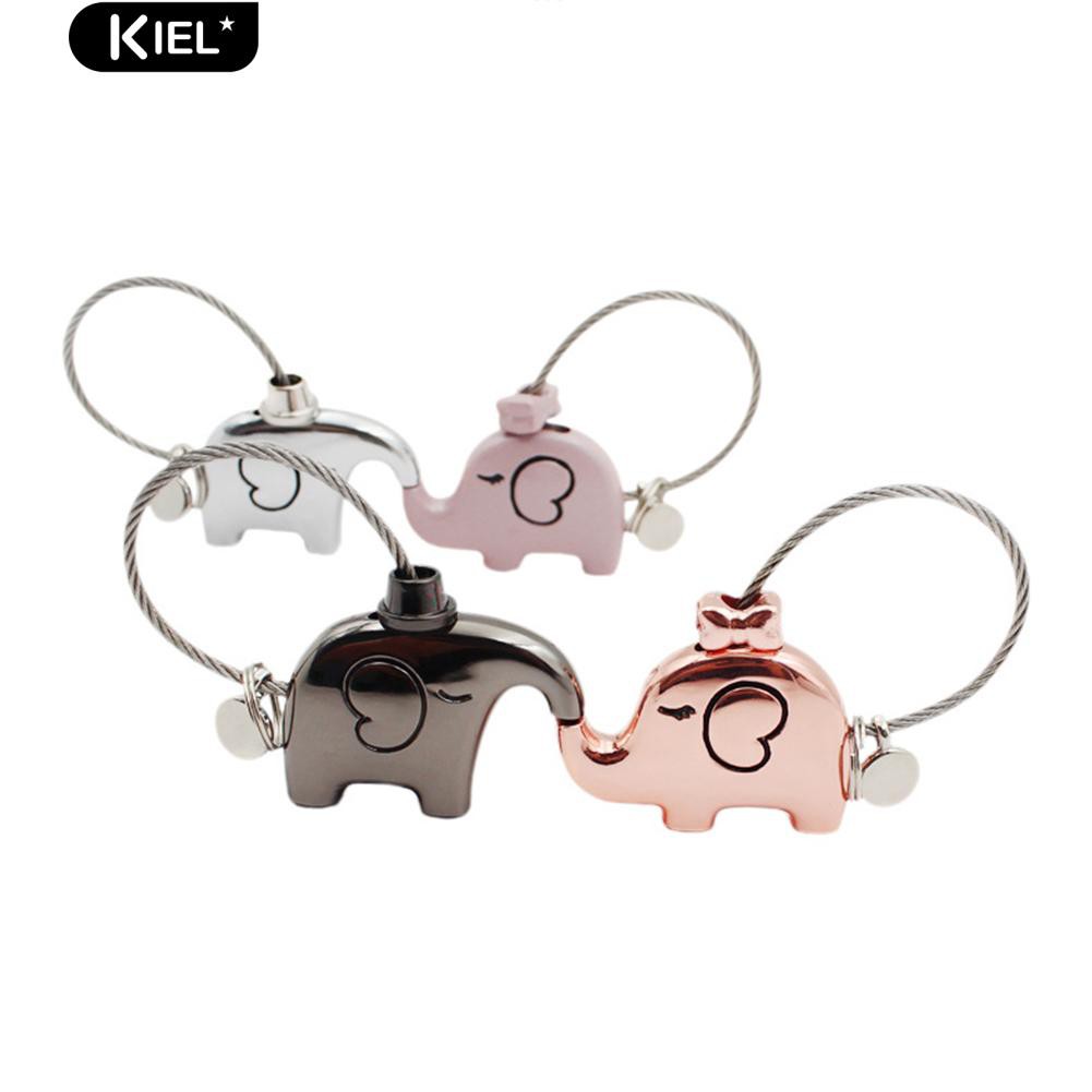 Indah Kartun Gajah Hewan Keychain Kawat Baja Keyring Key Couple