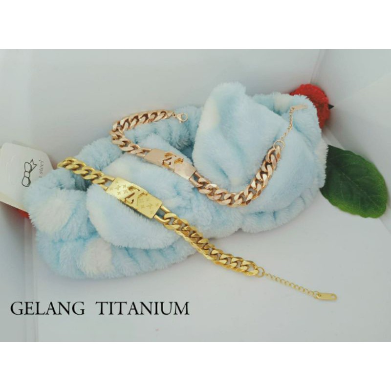 Fourfashion Gelang Tangan Titanium Motif LV Premium Lapis Emas S123