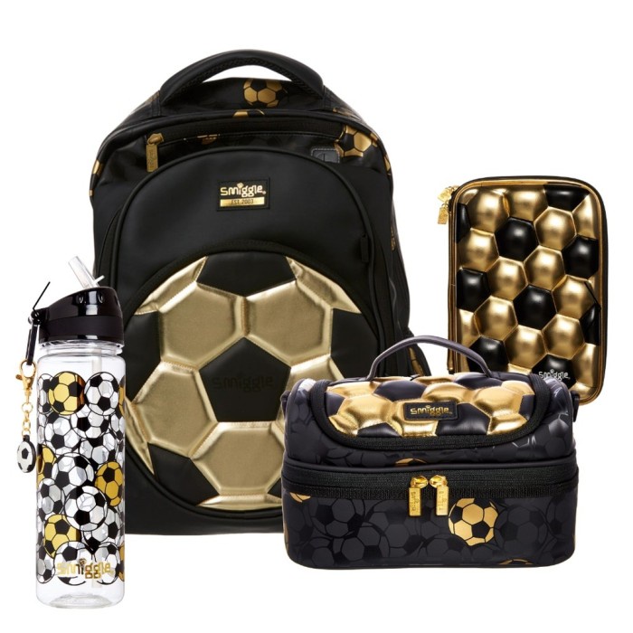 Smiggle Ori Soccer Gold Set Backpack Lunchbox Bottle