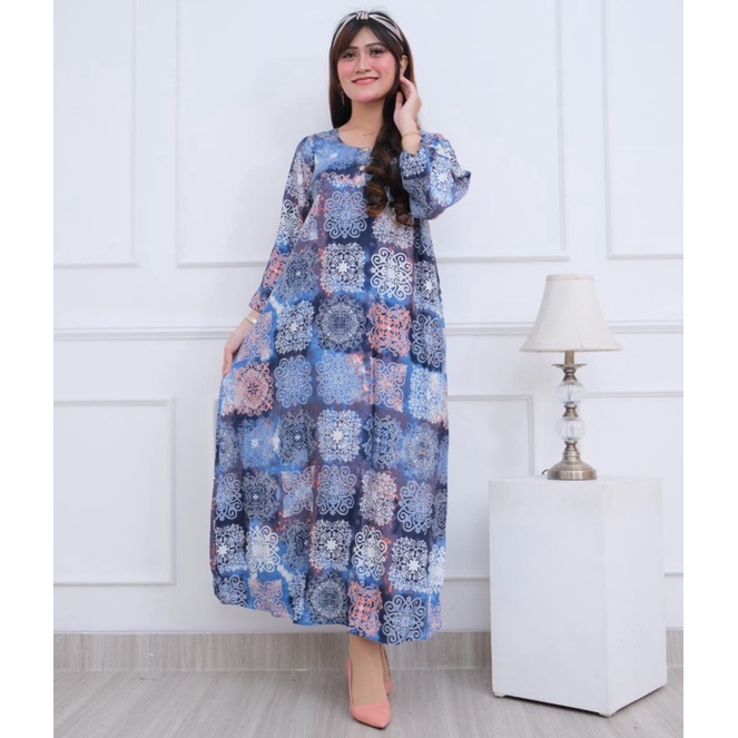 Daster Long Panjang Tali pinggang lengan Pendek Maura Melati Rayon Rotary l Daster Panjang l Daster 