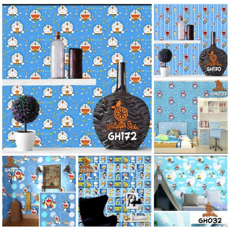 Wallpaper dinding sticker wallsticker 45cmx 10m 3D karakter doraemon marmer kamar tidur / wallpaper 