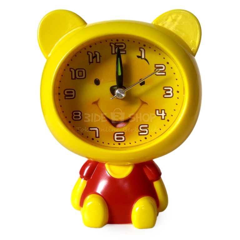 Jam Weker Winnie the Pooh Teddy Bear Duduk Alarm Clock Karakter +Batre
