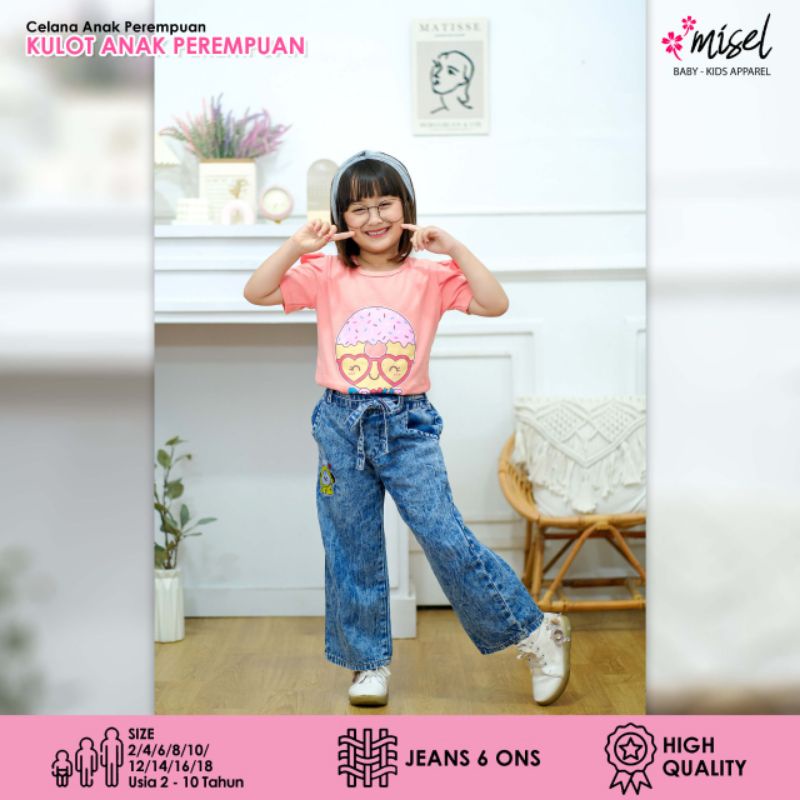 Celana Kulot Jeans anak motif BTS bordir, Bawahan Lepis Panjang anak perempuan BT12