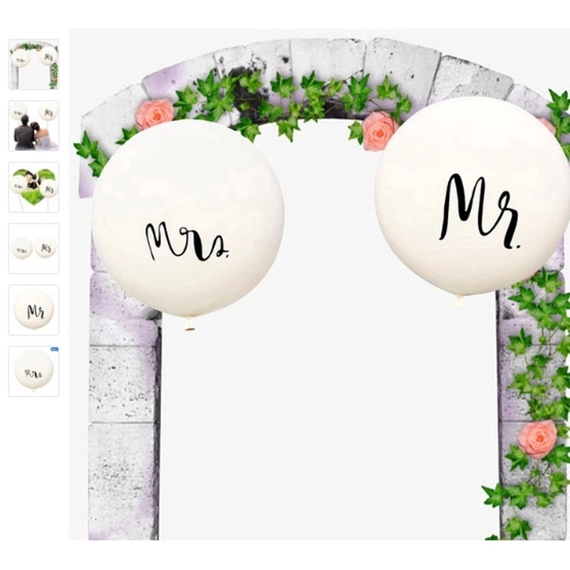 2pcs / Set Balon Lateks Motif Print Mr Mr Mrs Warna Putih Ukuran 36 Inci Untuk Dekorasi Pesta Pernikahan