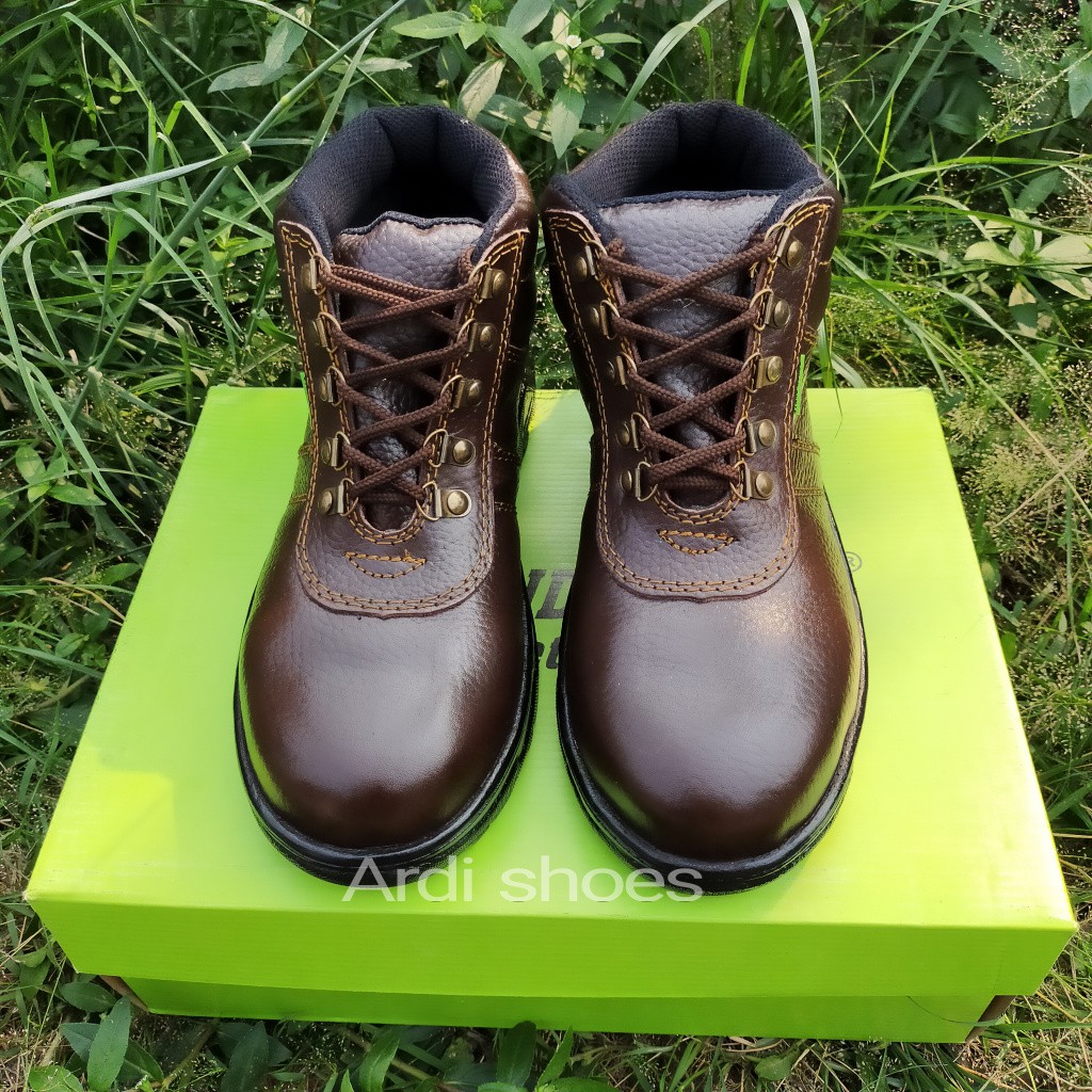 Sepatu Safety Boots Tali Pria Sepatu Sefty Cowok Sepatu kerja Septi Kulit Sapi Asli Ujung Besi 804