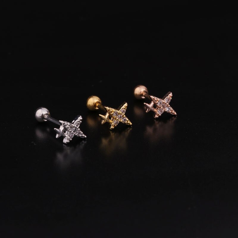 1 Pc Anting Stud Tindik Tulang Rawan Bahan Stainless Steel Untuk Wanita