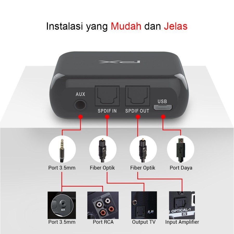 PX BRX-2000C Bluetooth Audio Transmitter Receiver HD stereo - Garansi