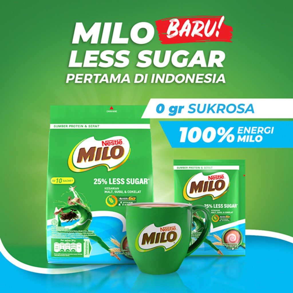 

NESTLE MILO Less Sugar Susu Cokelat Rendah Gula isi Sachet 10 x 28g
