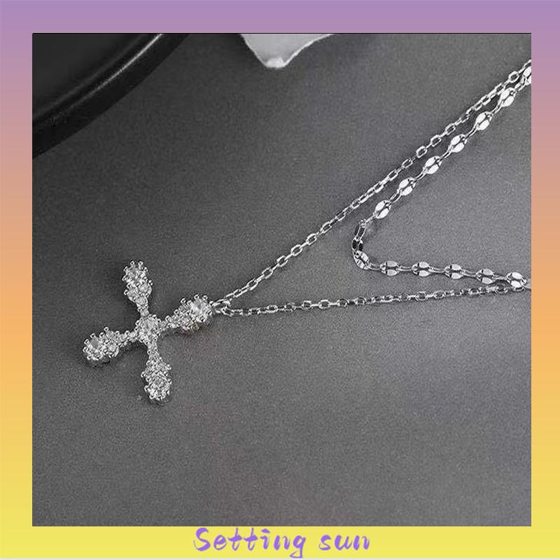 Kalung Liontin Salib Lapis Ganda Bahan Zirkon Gaya Hip Hop TN