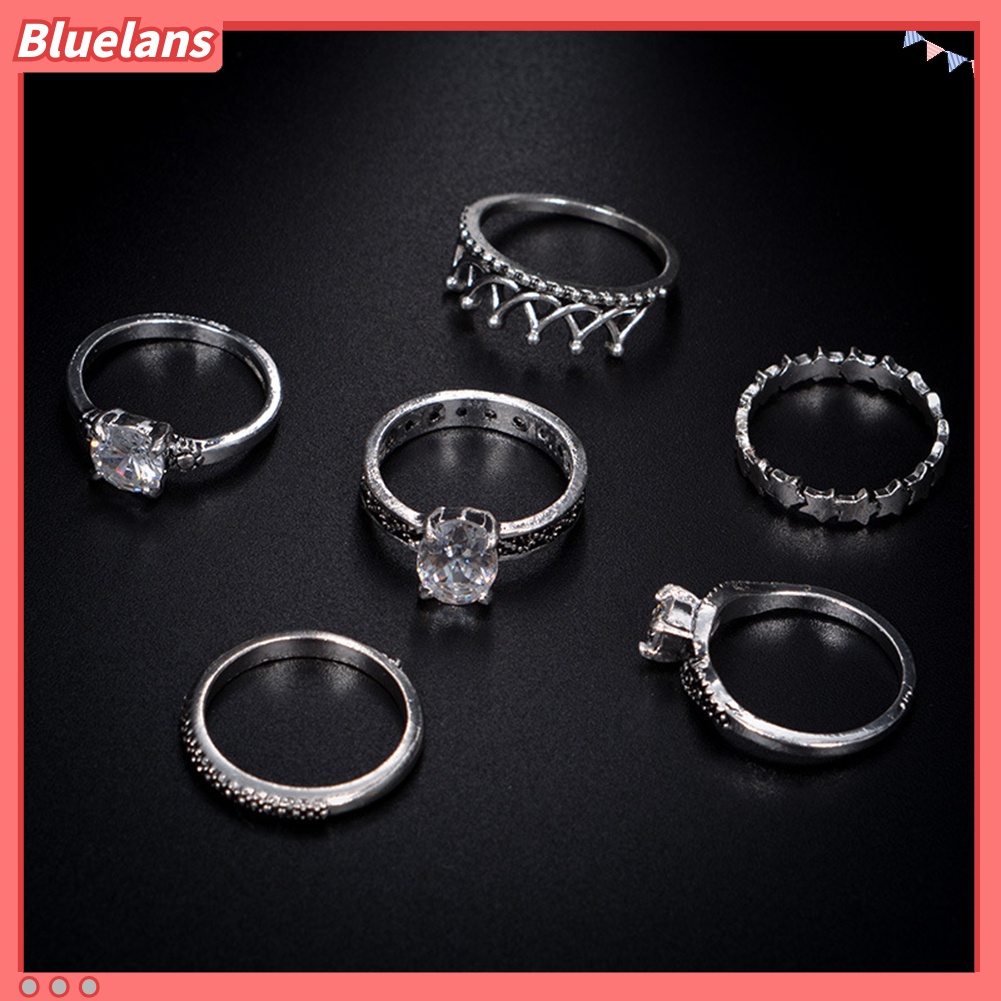 6pcs Cincin Knuckle Desain Mahkota Infinity Aksen Berlian Imitasi Gaya Antik Untuk Pesta