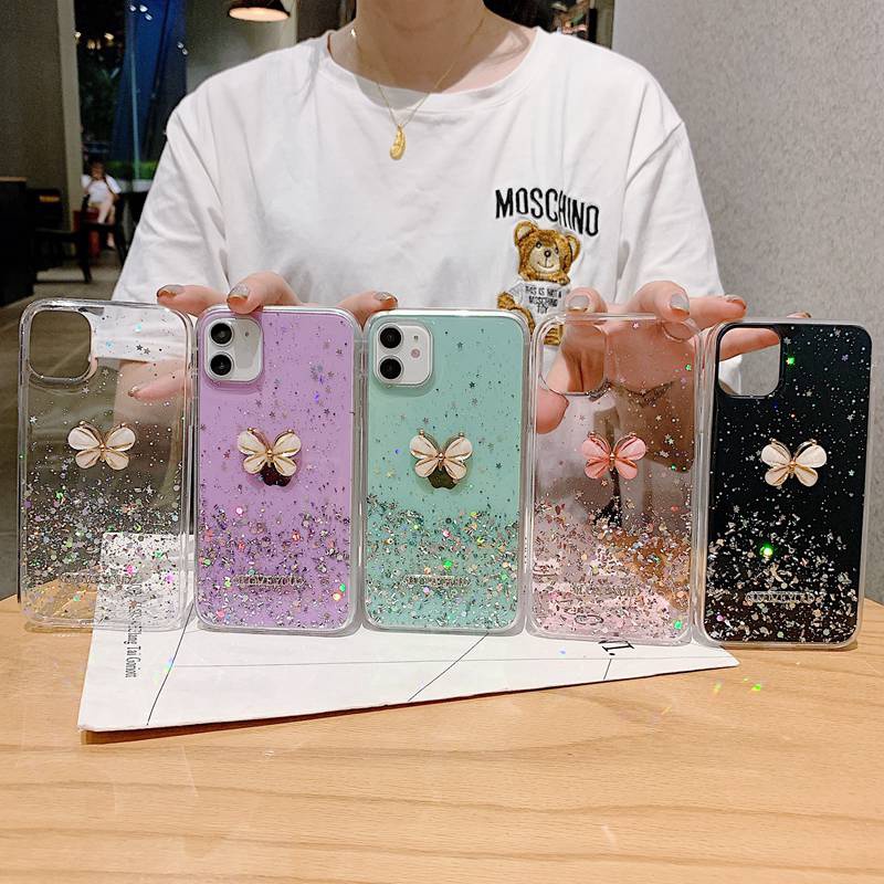 Pretty Metal Crystal Butterfly Silicone Soft Case HP OPPO A95 A74 A36 A96 Realme C20 C21 8 9i Reno 7Z VIVO V20 V21E Xiaomi Redmi Note 10 11 Pro