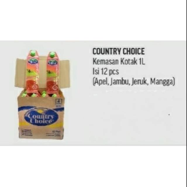 Country Choice Kotak 1 Liter isi 12pcs | Apel, Jambu, Jeruk, Mangga (1 Dus/Karton)