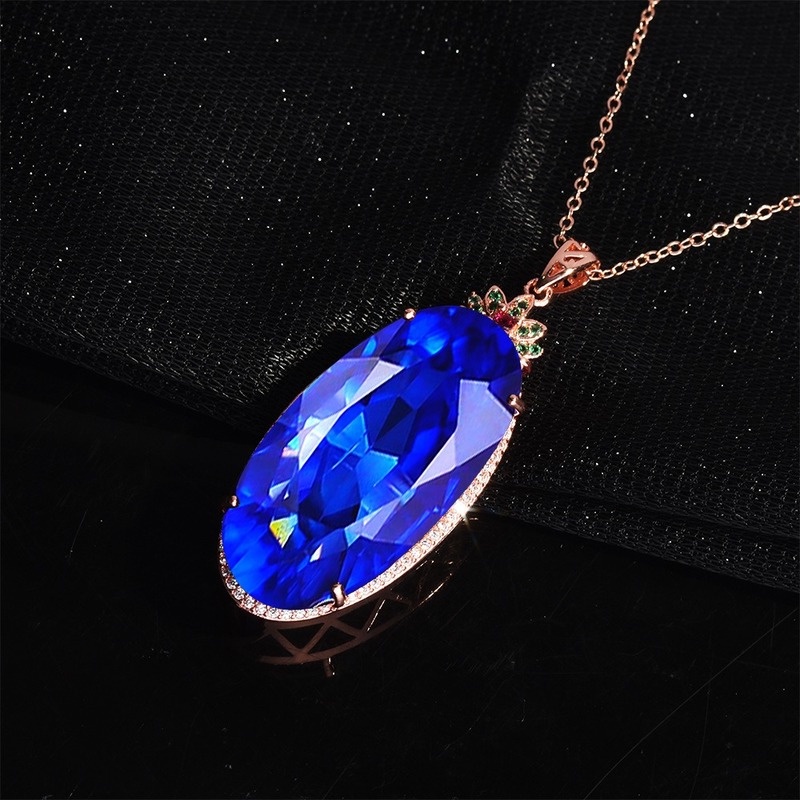 Kalung Rantai Liontin Sapphire Mewah Untuk Wanita