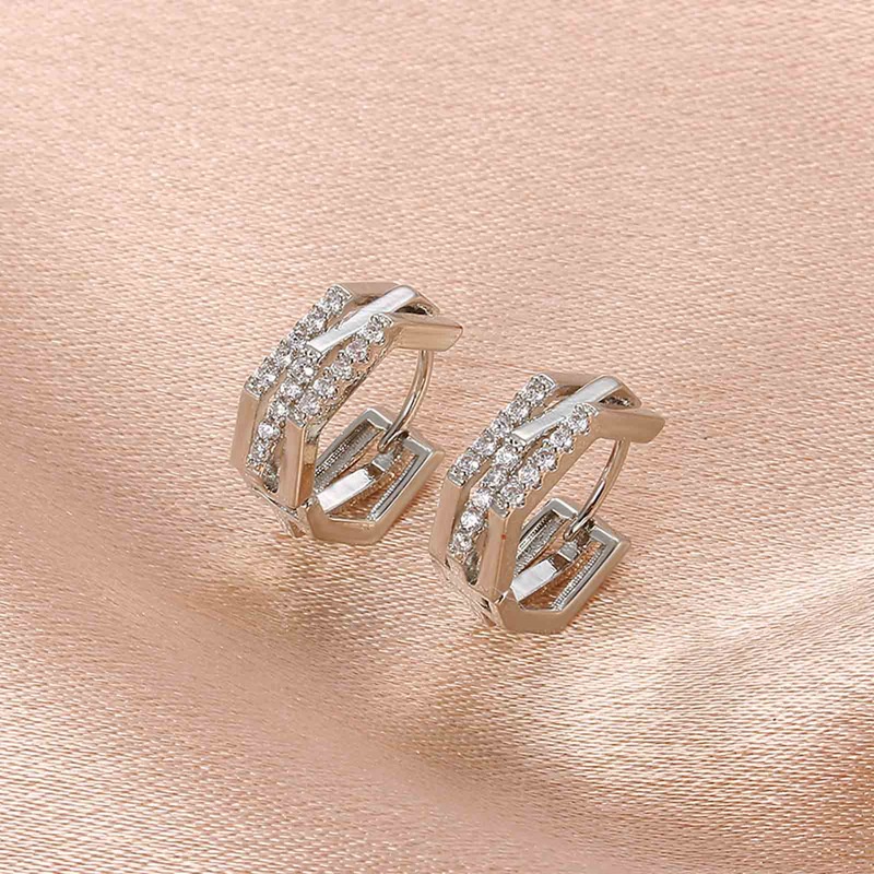 Creative Metal Polygonal Ear Buckles Geometric Inlaid Zirconia Earring For Women Simple Daily Wear Jewelry Accessories