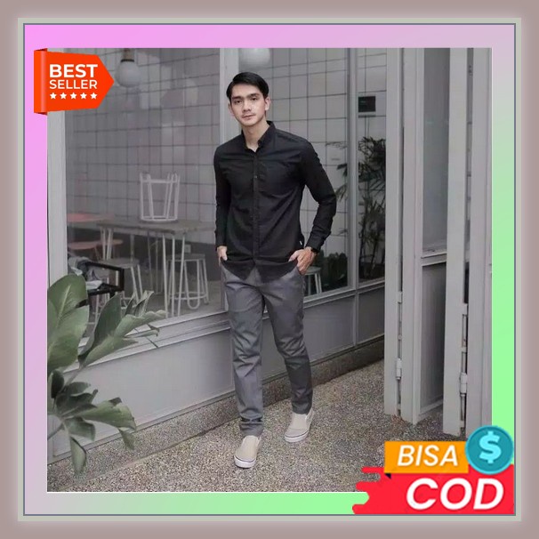 Kemeja Cardinal Pendek Baju Kemeja Pria Kasual Polos Hitam Putih Lengan Panjang /Hem Baju Pria/ Keme