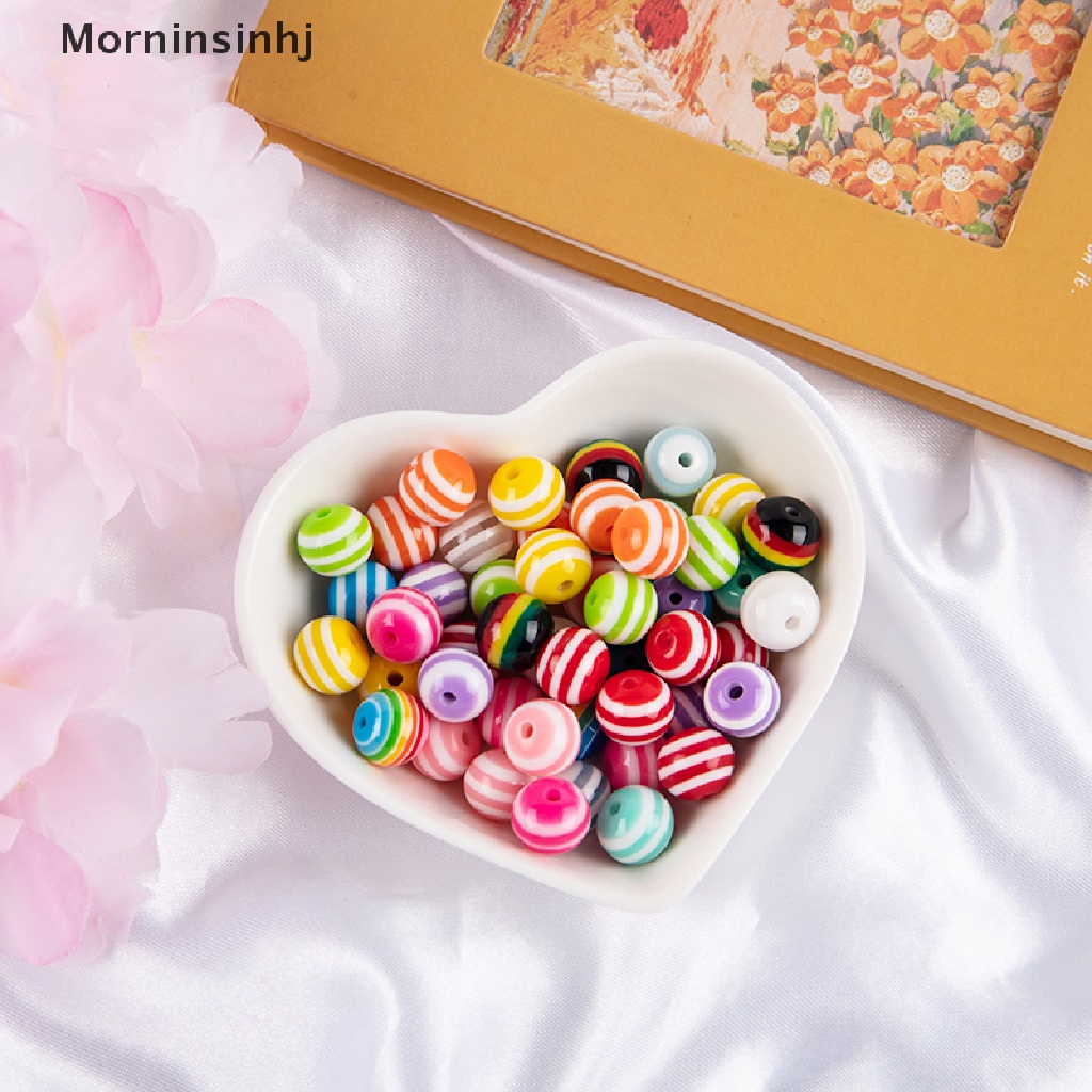 50 Pcs Manik-Manik Strip Spacer Resin Bulat Warna Pelangi Ukuran 8 / 10 / 12mm Untuk Membuat Perhiasan Handmade Charms