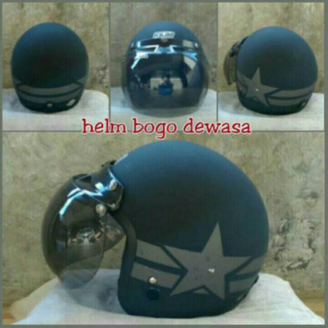 Helm bogo retro IGLOO bintang warna hitam sof kaca bogo Original