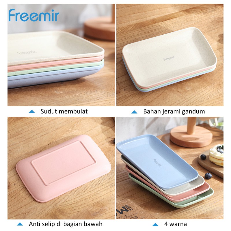 freemir Set 4 pcs Piring Makan Kotak 21 cm Wheat Straw Square Plate Warna Warni Set 4 Pcs-2