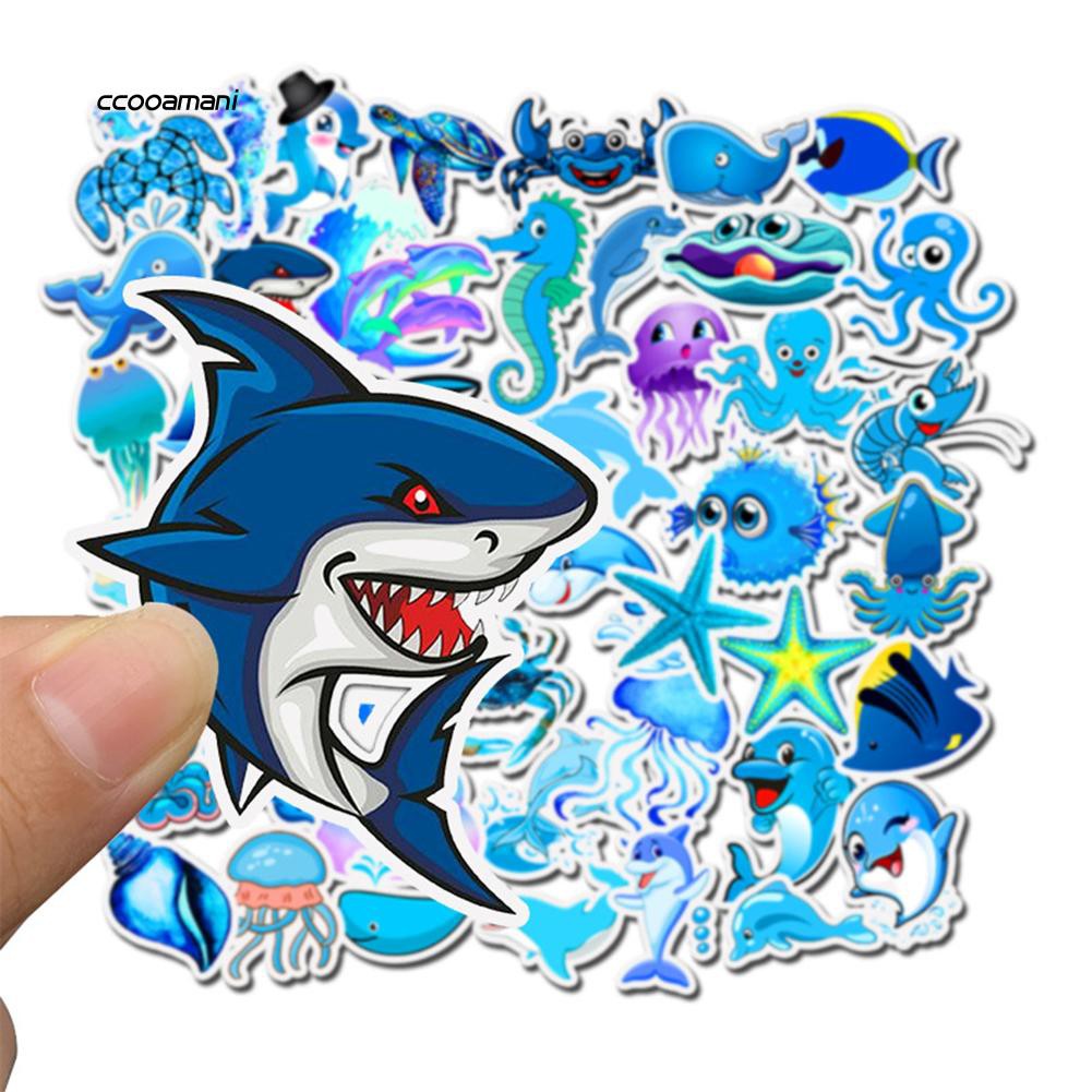 Ccooamani 49Pcs Stiker DIY Motif Kartun Hewan Laut Bahan PVC Anti Air Untuk Dekorasi Mobil