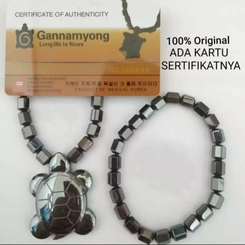 Kalung dan gelang kesehatan magnetik gannamyong bersertifikat.kura-kura besar silver