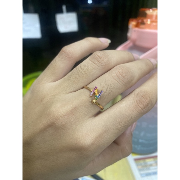 Cincin huruf N rainbow  mas kuning Jakarta kadar 375