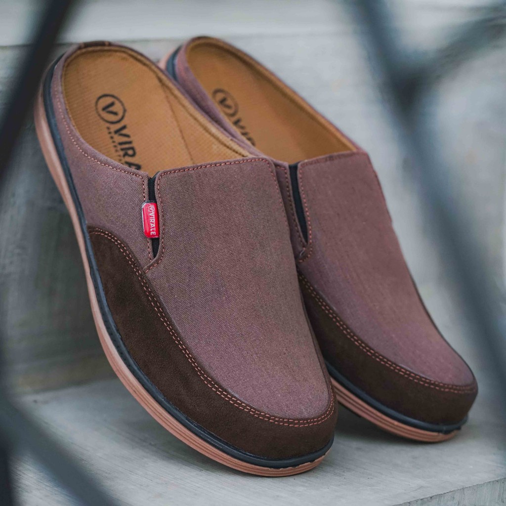 Sepatu Selop Pria Casual Original Virale Model Baru BG 11 COKLAT