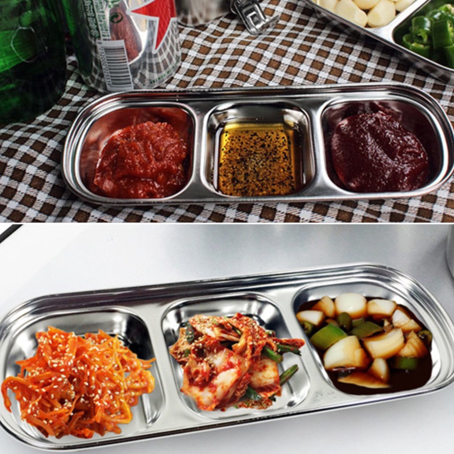 Korea Bbq Piring Saus  Sekat Stainless Emas Gold Korea Side Dish Banchan Plate Tempat Sambal