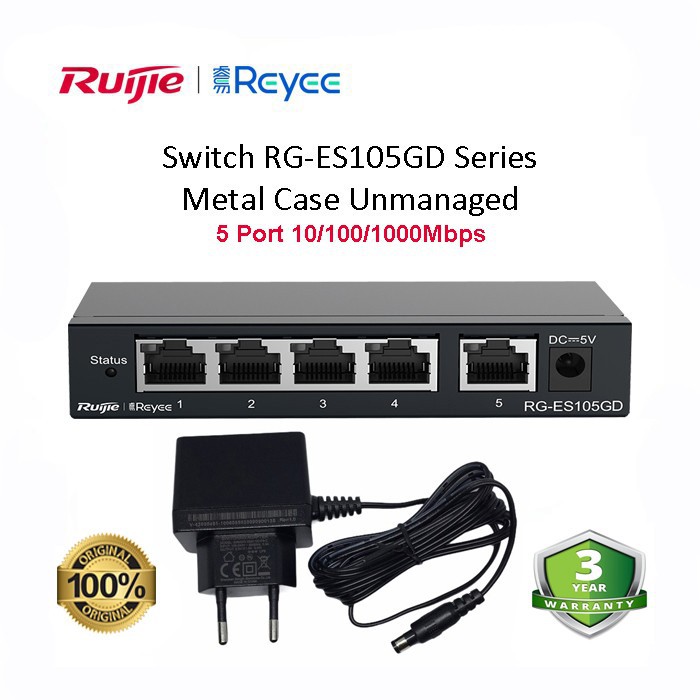 Ruijie Reyee Switch RG-ES105GD Gigabit 1000Mbps Series Metal Casing