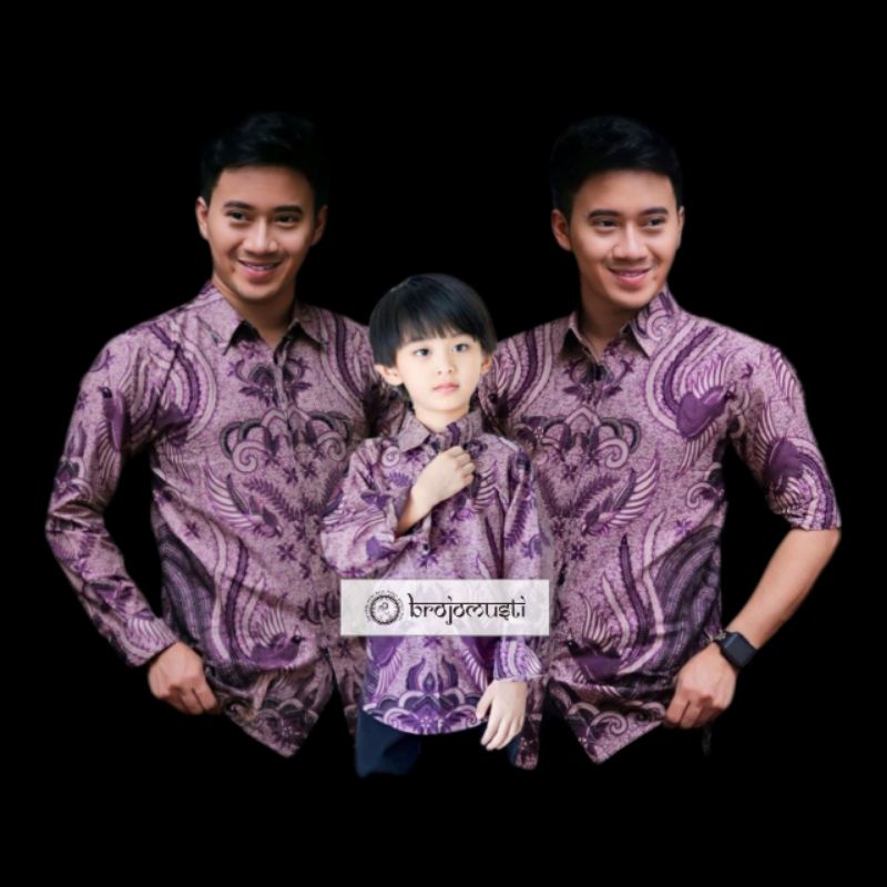 BAJU BATIK ANAK LAKI-LAKI LENGAN PANJANG MOTIF LILAC - COUPLE BATIK AYAH DAN ANAK LAKI-LAKI - COUPLE BATIK KELUARGA - SARIMBIT KELUARGA