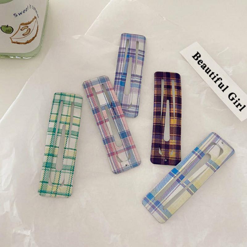 Girl ig Sweet Plaid Hair Clip cute Heart Bangs Clip Candy Color Hairpin Hair Accessories Headdress