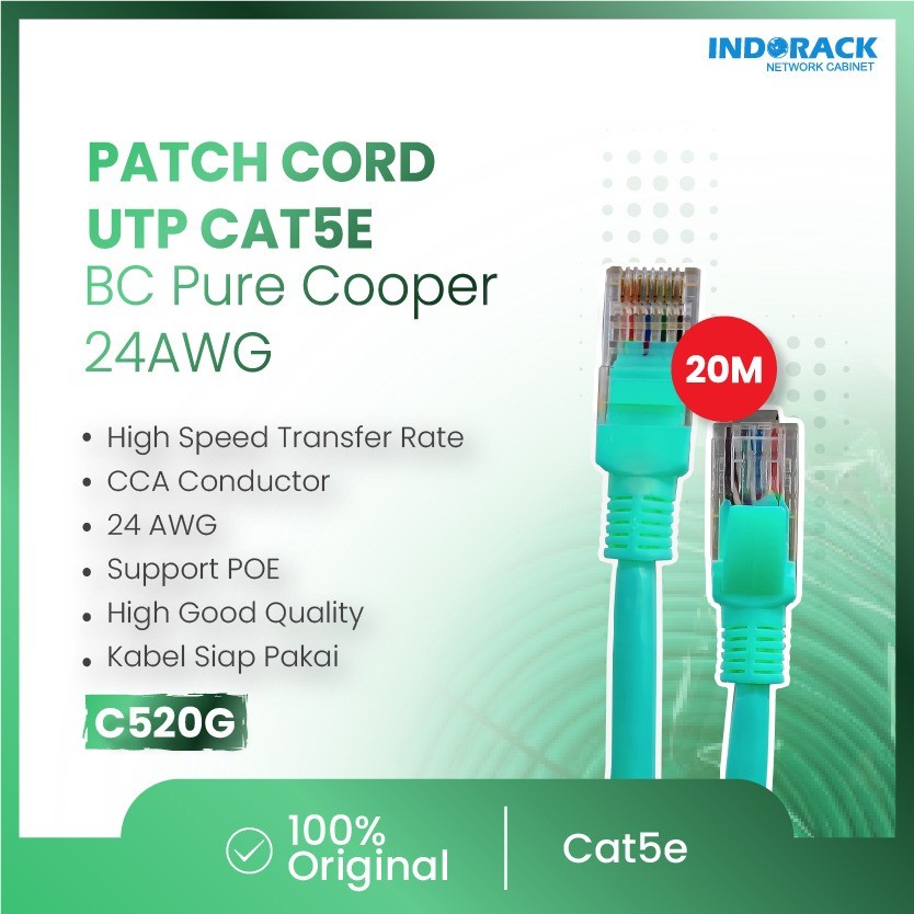 INDORACK PATCH CORD UTP CAT 5e - KABEL LAN CAT5e 20 METER HIJAU