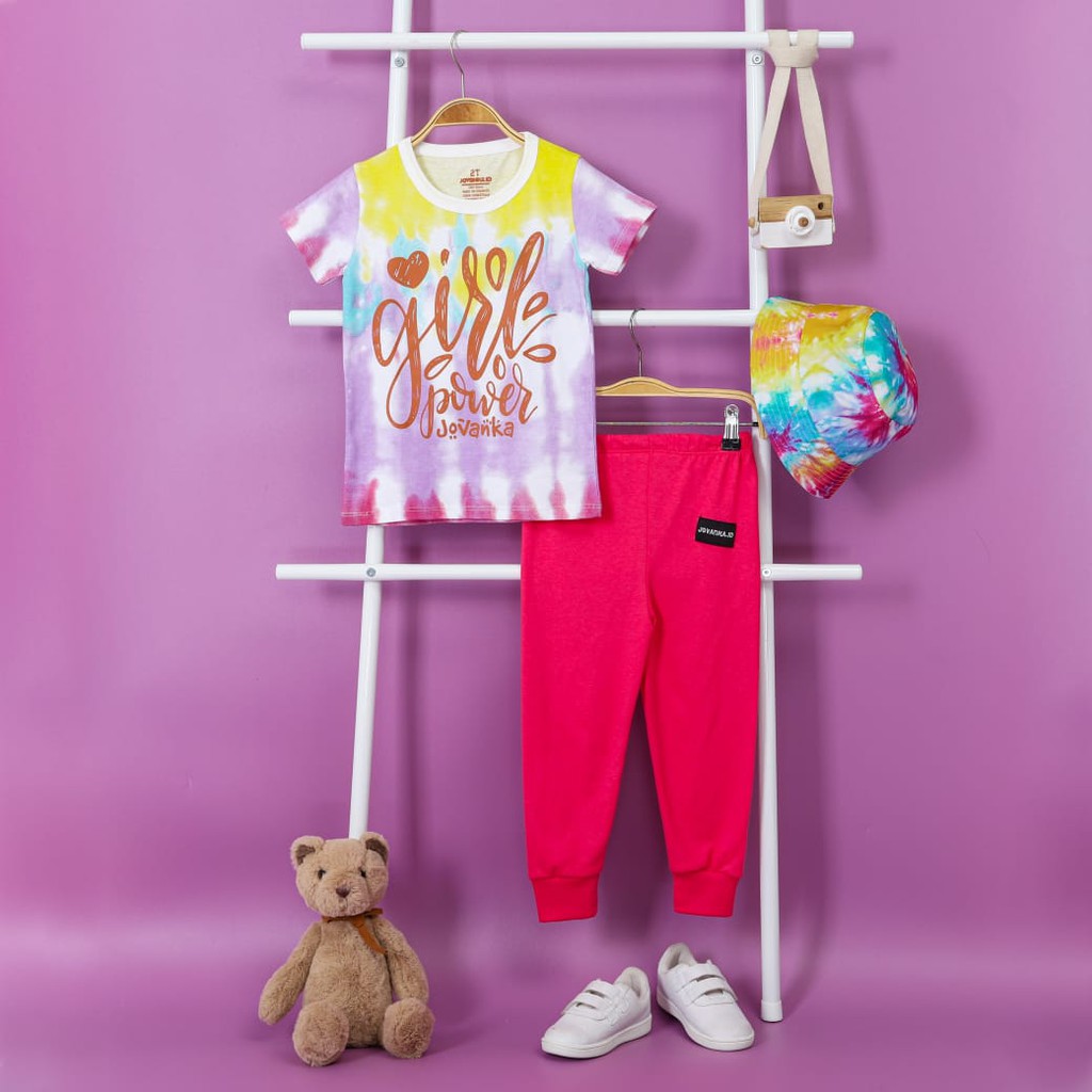 Setelan Anak Perempuan Joger Tie Dye with Buncket Hat Jovanka.Id