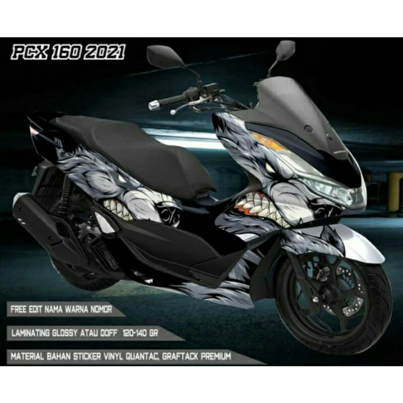 Decal Sticker PCX160 putih abu sticker Decal variasi motif wolf