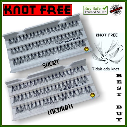 Bulu mata Tanam KNOT FREE Bulumata Eyelash Extension Natural Lembut Bagus Murah Flare 60 Helai