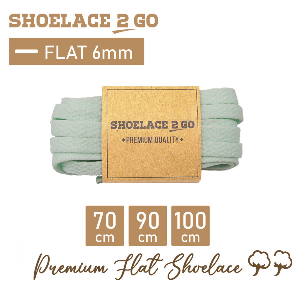 SHOELACE 2 GO PREMIUM TALI SEPATU GEPENG PIPIH FLAT K4 - GREEN MINT - 70CM 90CM 100CM