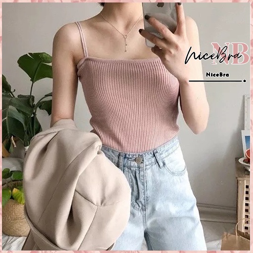 Nicebra Tank Top Tali Polos Wanita Import Gaya Korea 4034