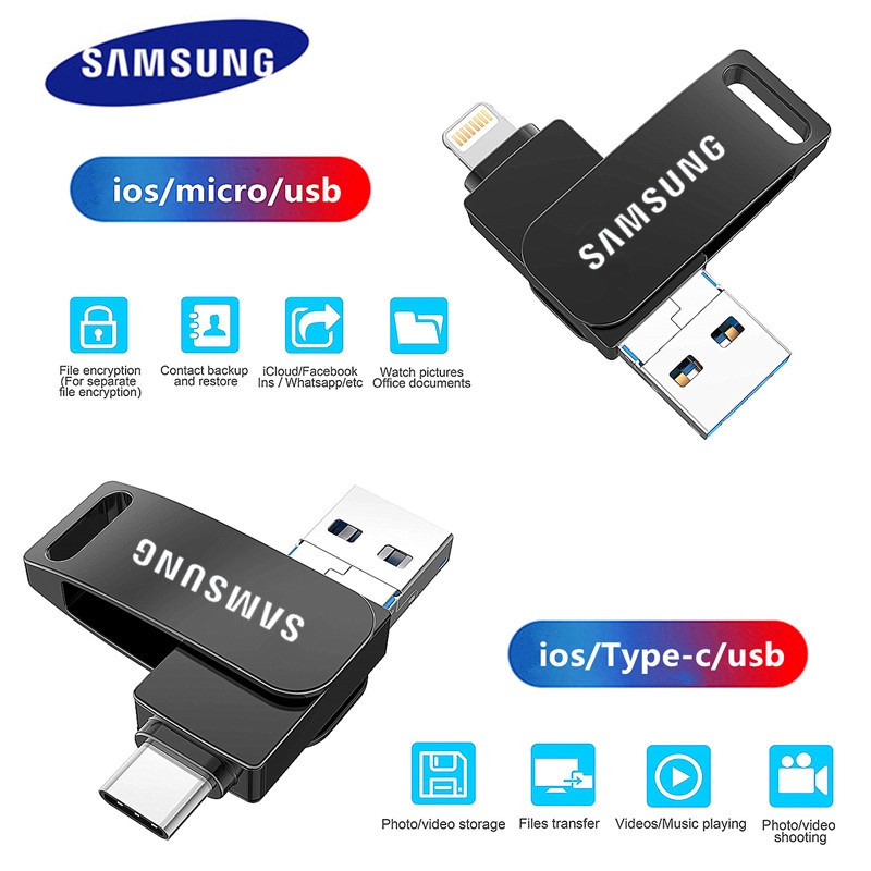 Samung 3in1 Flash Drive 512GB Type-C HD 128GB Bahan Metal untuk PC